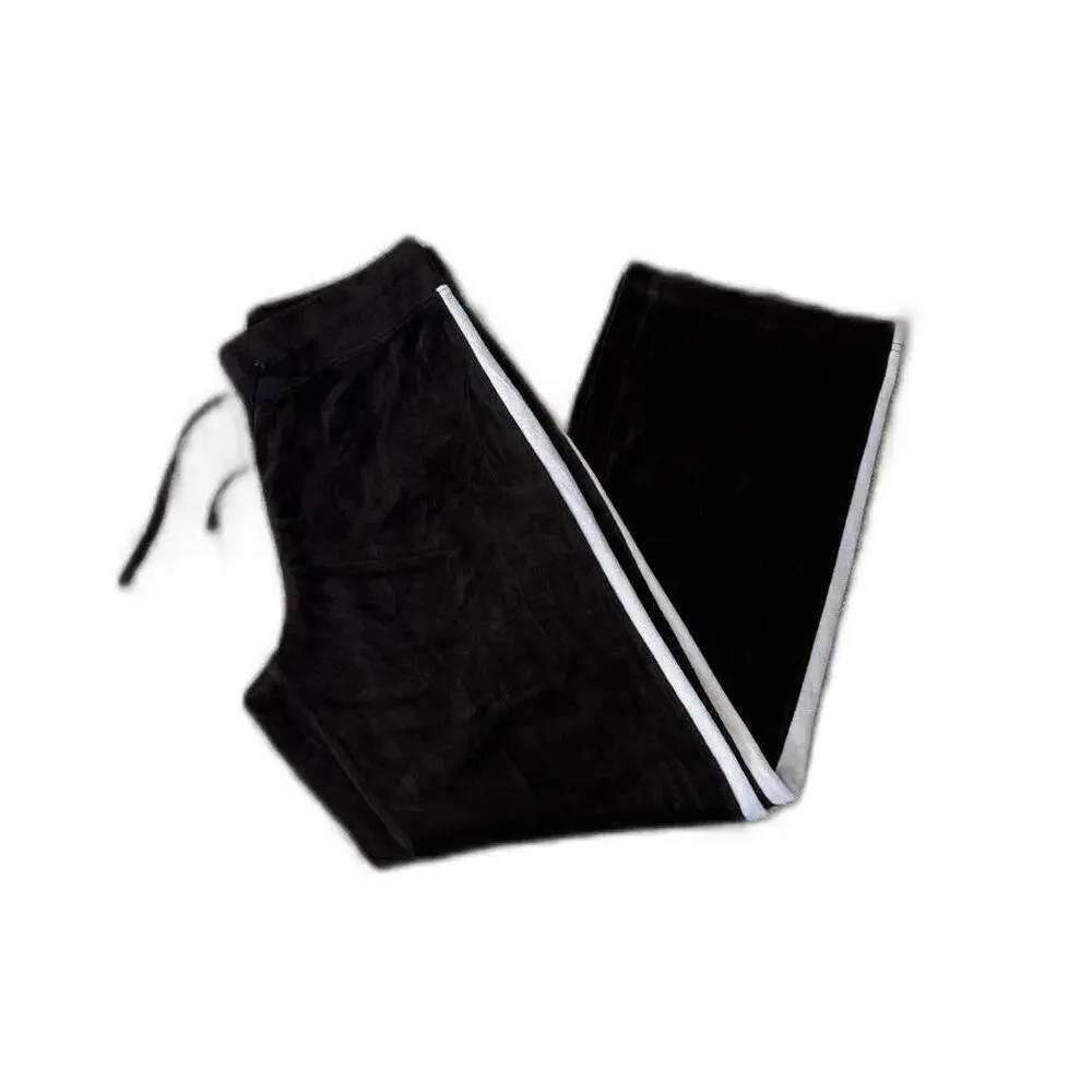 Y2K 2000s Black‎ Velour Velvet SweatPants with Baby Blue Trim